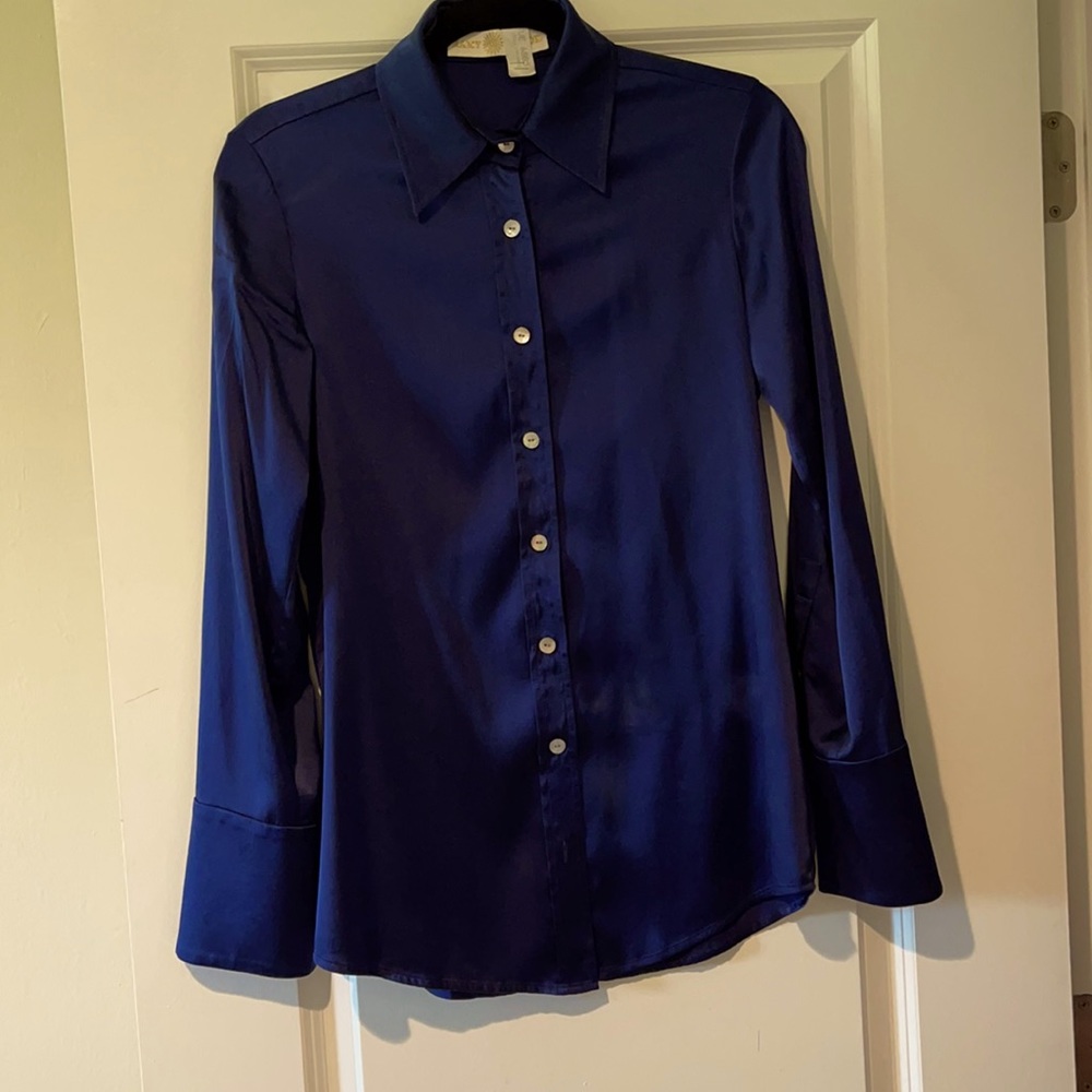 Ramy Brook navy blue satin blouse size L